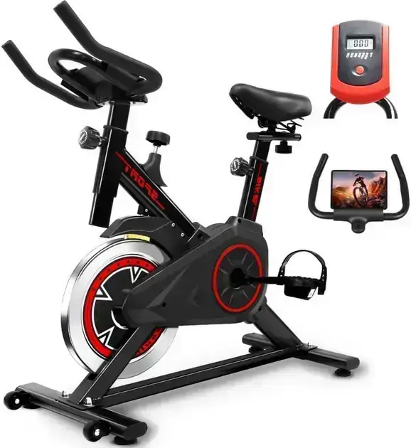 Pearpot Bicicleta Ergometrica, Bicicleta Estática, Preta, 7 Níveis de Resistência, Tela do Console, Assento e Alça Ajustáveis, Indoor
